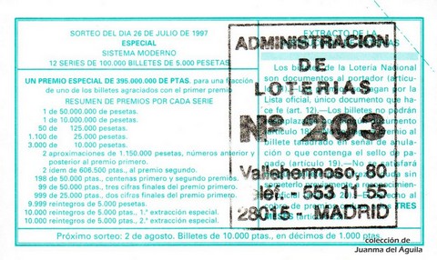 Reverso décimo de Lotería 1997 / 60