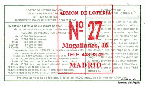 Reverso décimo de Lotería 1999 / 11