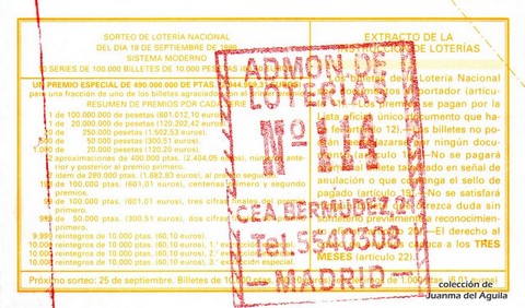 Reverso décimo de Lotería 1999 / 75