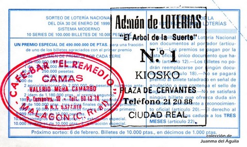 Reverso décimo de Lotería 1999 / 9