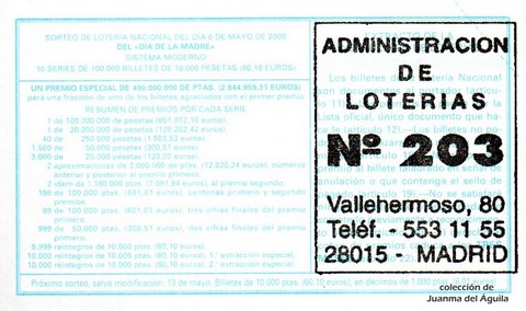 Reverso décimo de Lotería 2000 / 35