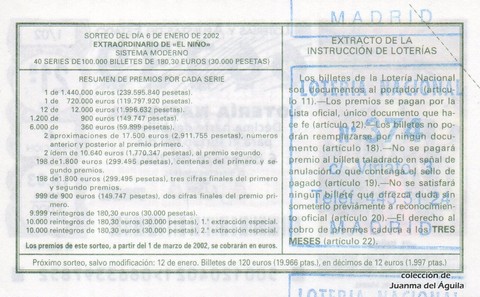 Reverso décimo de Lotería 2002 / 1