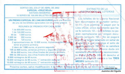 Reverso décimo de Lotería 2002 / 33