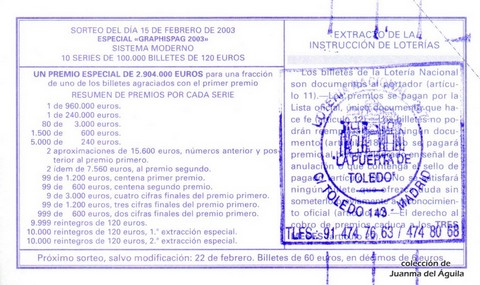 Reverso décimo de Lotería 2003 / 14