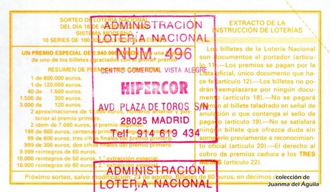 Reverso décimo de Lotería 2003 / 66