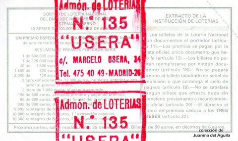 Reverso décimo de Lotería 2003 / 94