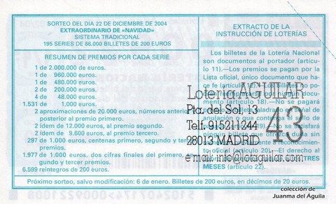 Reverso décimo de Lotería 2004 / 102