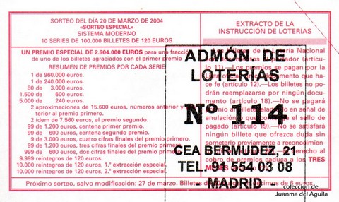 Reverso décimo de Lotería 2004 / 24