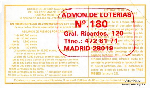 Reverso décimo de Lotería 2004 / 26