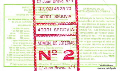 Reverso décimo de Lotería 2004 / 28