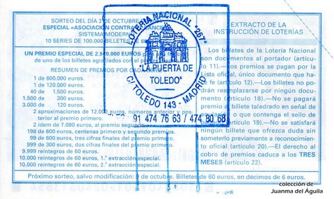 Reverso décimo de Lotería 2004 / 80