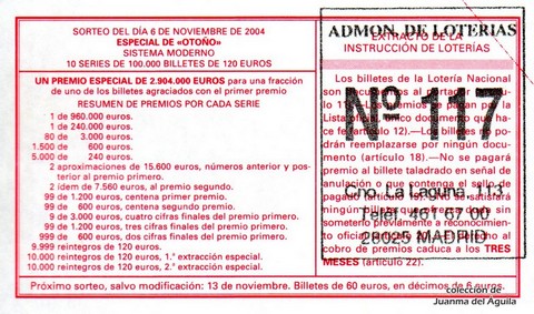 Reverso décimo de Lotería 2004 / 90