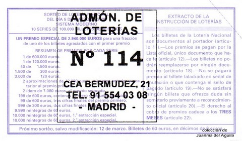 Reverso décimo de Lotería 2005 / 18