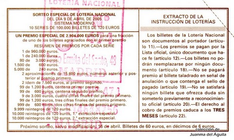 Reverso décimo de Lotería 2005 / 28