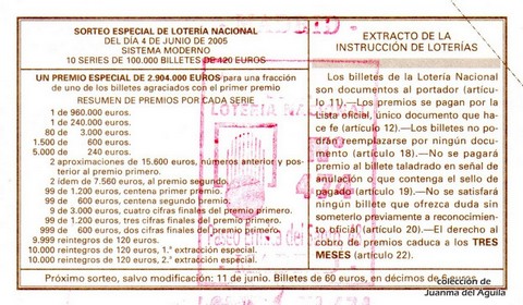 Reverso décimo de Lotería 2005 / 44