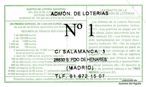 Reverso décimo de Lotería 2005 / 50