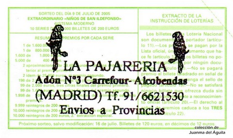 Reverso décimo de Lotería 2005 / 54