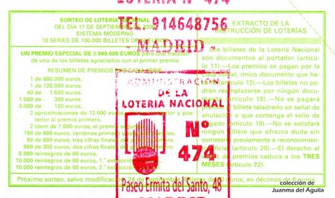 Reverso décimo de Lotería 2005 / 74