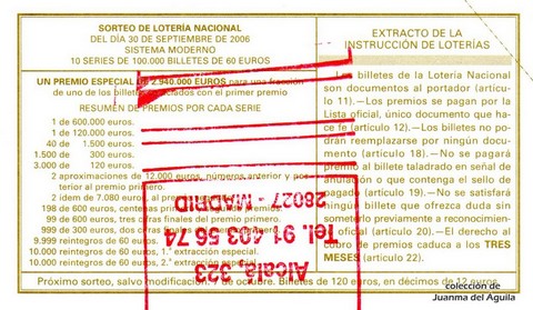 Reverso décimo de Lotería 2006 / 78