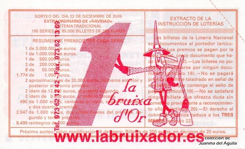 Reverso del décimo de Lotería Nacional de 2009 Sorteo 102