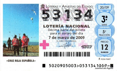 Décimo de Lotería Nacional de 2009 Sorteo 20 - «CRUZ ROJA ESPAÑOLA»