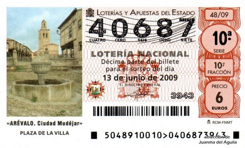 Décimo de Lotería Nacional de 2009 Sorteo 48 - «ARÉVALO. Ciudad Mudéjar»