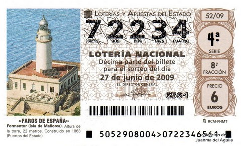 Décimo de Lotería Nacional de 2009 Sorteo 52 - «FAROS DE ESPAÑA». FORMENTOR (ISLA DE MALLORCA).