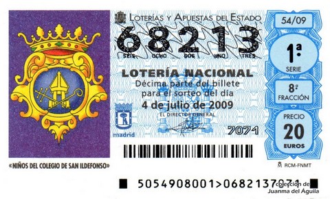 Décimo de Lotería Nacional de 2009 Sorteo 54 - «NIÑOS DEL COLEGIO DE SAN ILDEFONSO»