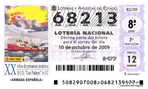 Décimo de Lotería Nacional de 2009 Sorteo 82 - «ARMADA ESPAÑOLA»