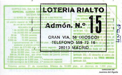 Reverso décimo de Lotería 1992 / 91