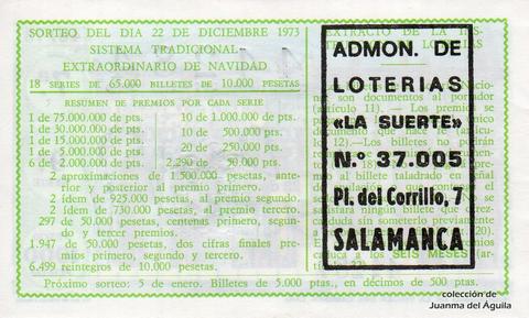 Reverso décimo de Lotería 1973 / 40